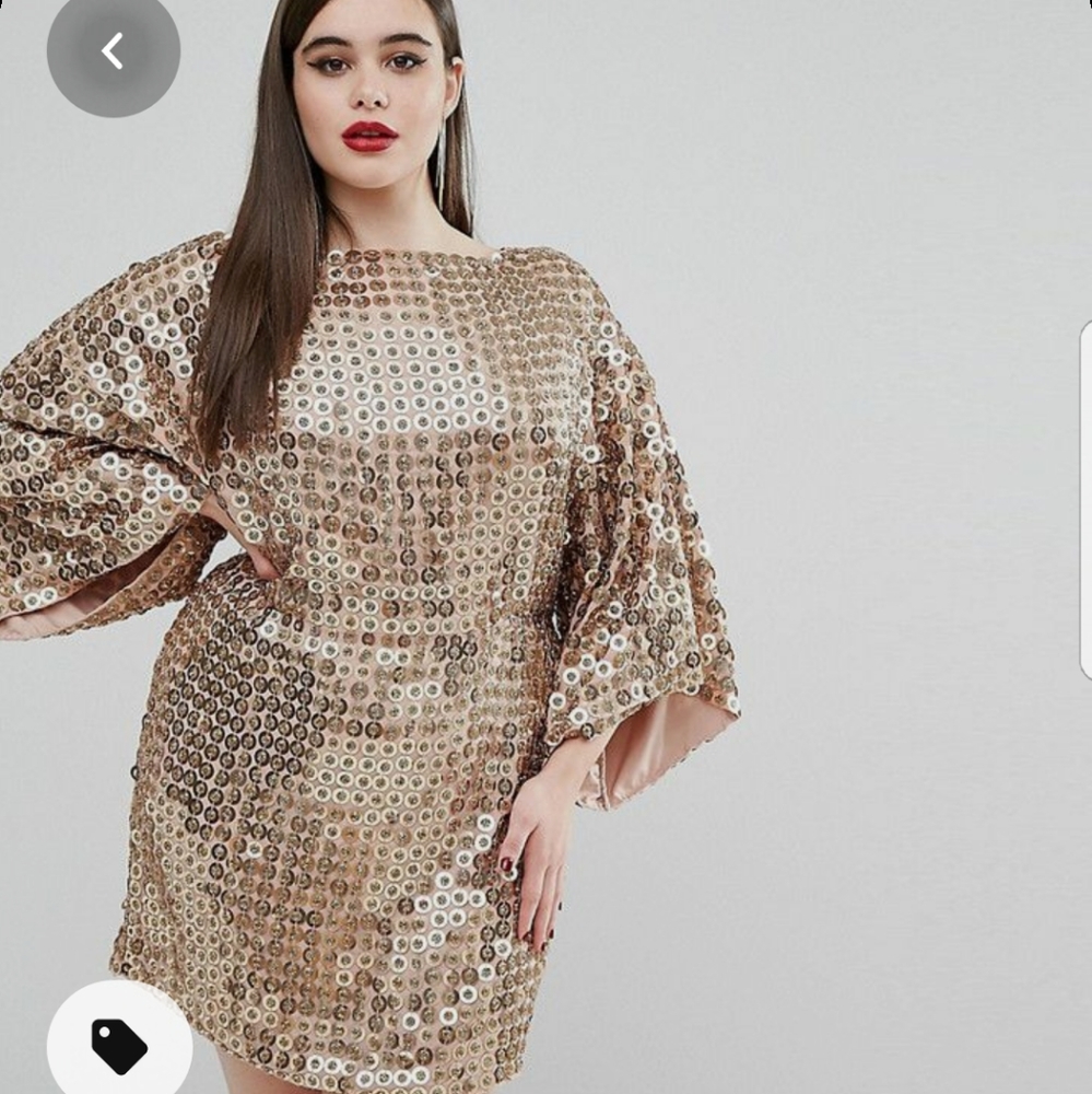 Asos Curve US 18 Gold Sequined Open Back NWT Dress
